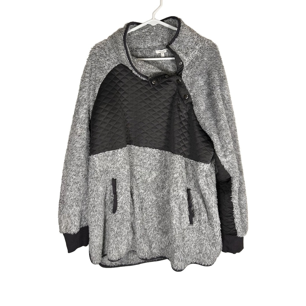 Maurices Womens Grey Sherpa Fleece Quilted Snap Neck Pullover Sweater Size 2